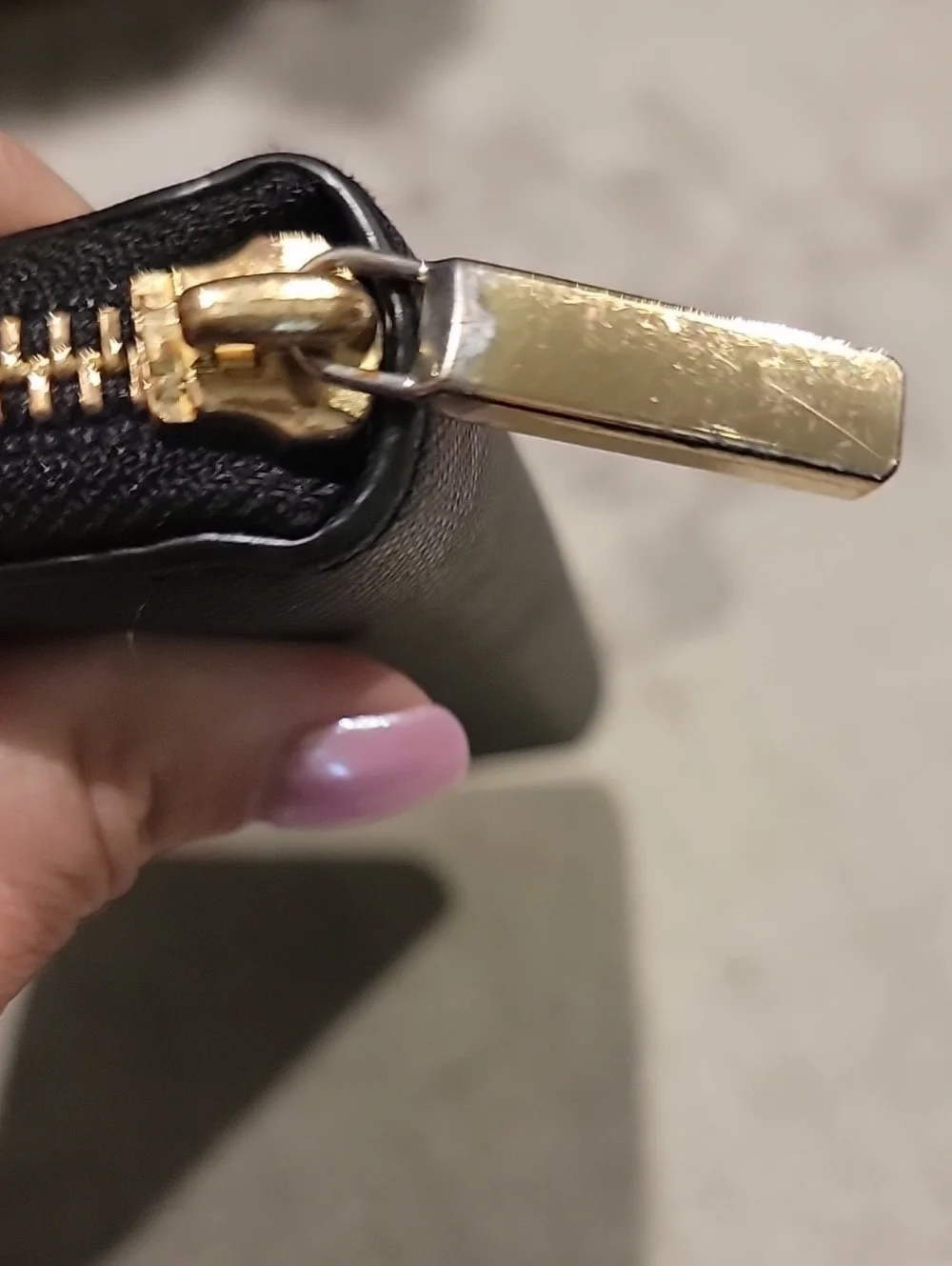 Tory Burch Black Leather Zip Wallet with Gold Logo
